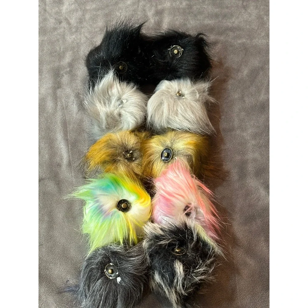 Assorted Faux Fur Pom Poms Lot DIY Crafting Knitting Hat Toppers Multi 10pc